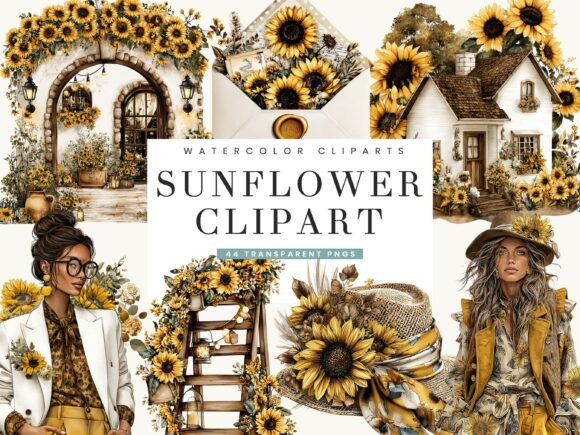 Download Watercolor Sunflower Clipart Bundle - Clipart Collection