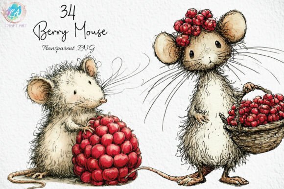 Download Cute Berry Mouse Watercolor PNG Clipart - Clipart Collection