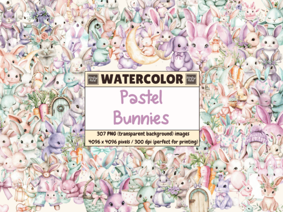 Download Pastel Bunnies Watercolor Clipart - Clipart Collection