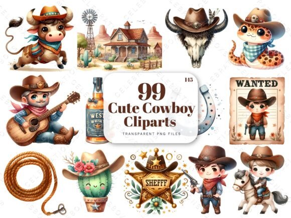 Download Watercolor Little Cowboy Clipart PNGs - Clipart Collection
