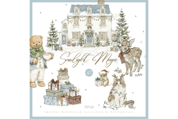Download Cozy Vintage Winter Animals Clipart - Clipart Collection