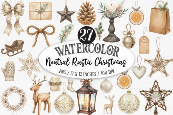Download Neutral Rustic Christmas Clipart Bundle - Clipart Collection