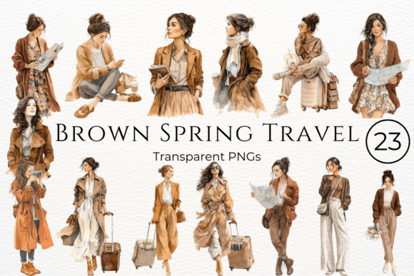 Download Brown Spring Travel Watercolor Clipart - Premium Bundle
