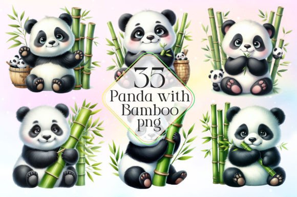 Download Watercolor Panda with Bamboo Clipart PNG - Clipart Collection