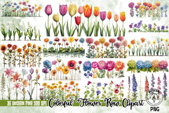 Download Colorful Flower Row Clipart PNG - Clipart Collection