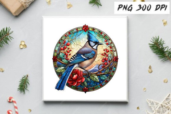 Download Blue Jay Christmas Stained Glass Clipart - Clipart Collection
