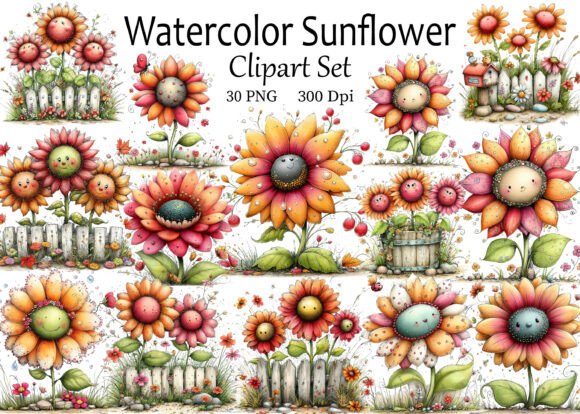 Download Watercolor Sunflower PNG Clipart Set - Clipart Collection