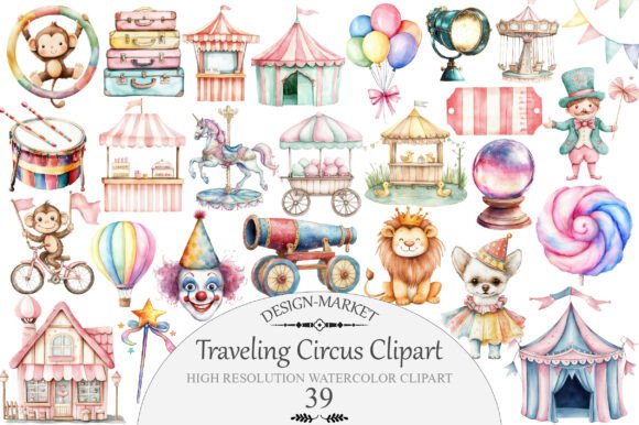 Download Watercolor Traveling Circus Clipart - Clipart Collection