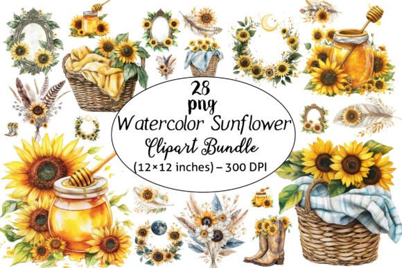 Download Watercolor Sunflower Clipart Bundle – - Clipart Collection
