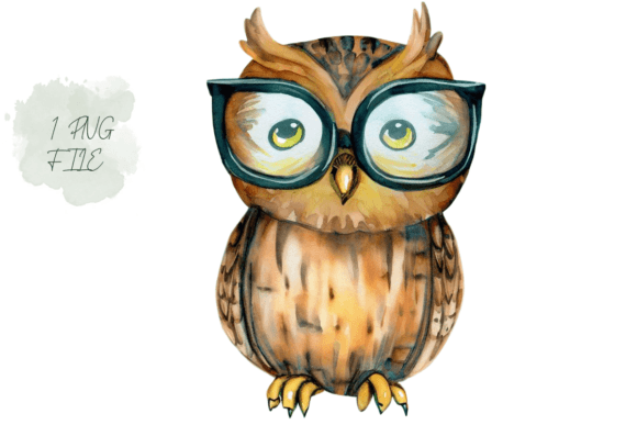 Download Wise Owl with Glasses Watercolor Clipart - Clipart Collection