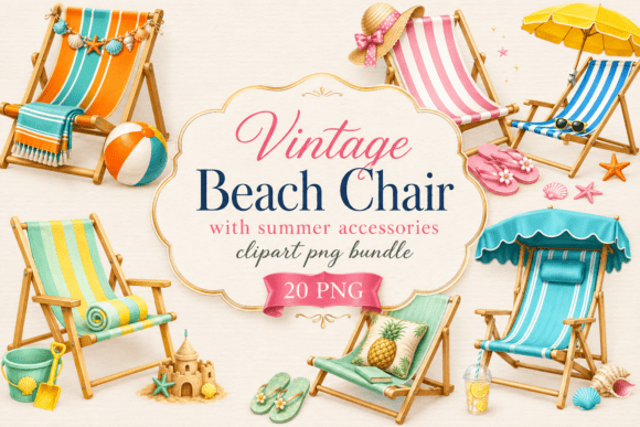 Download Vintage Beach Chair Clipart PNG Bundle - Clipart Collection