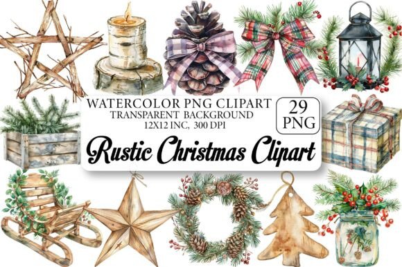 Download Watercolor Rustic Christmas Clipart - Clipart Collection