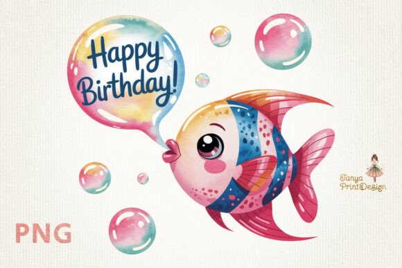 Download Cute Happy Birthday Fish Clipart | PNG - Clipart Collection