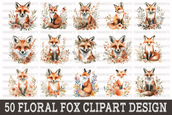 Download Floral Fox Watercolor Clipart Bundle PNG - Clipart Collection