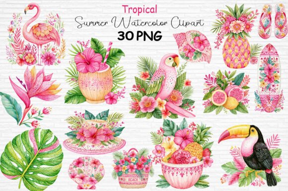Download Tropical Summer Watercolor Clipart PNG - Clipart Collection
