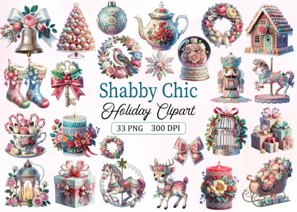 Download Shabby Chic Holiday Clipart Bundle - Clipart Collection