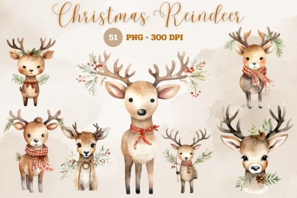 Download Christmas Watercolor Reindeer Clipart - Clipart Collection
