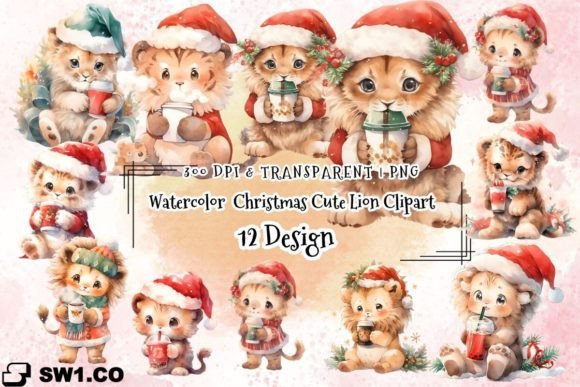 Download Watercolor Christmas Cute Lion Clipart - Clipart Collection