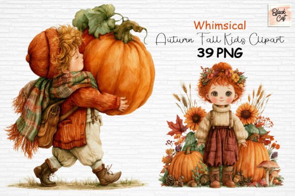 Download Whimsical Autumn Fall Kids Clipart Set - Clipart Collection