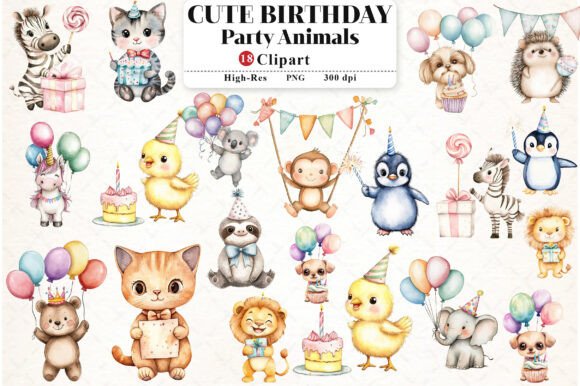 Download Cute Birthday Party Animals Clipart - Clipart Collection