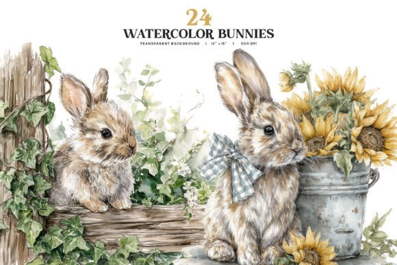 Download Watercolor Bunny Clipart PNG Set - Clipart Collection