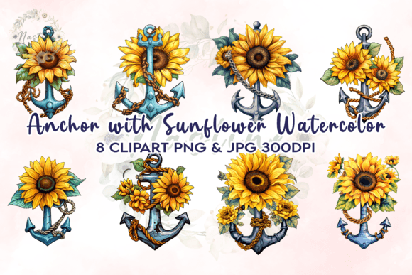 Download Anchor with Sunflower Watercolor Clipart - Clipart Collection