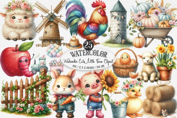 Download Watercolor Cute Little Farm Clipart - Clipart Collection