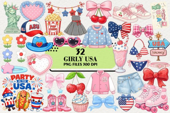 Download Kawaii Girly USA Vacation Clipart Bundle - Clipart Collection