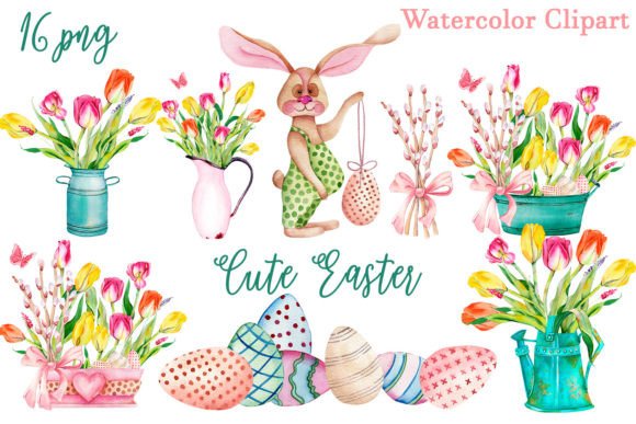 Download Cute Easter Watercolor Clipart, Bunny - Clipart Collection