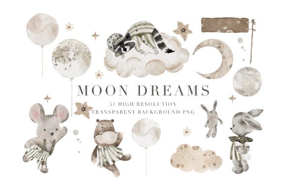 Download Moon Dreams Watercolor Baby Clipart Set - Clipart Collection