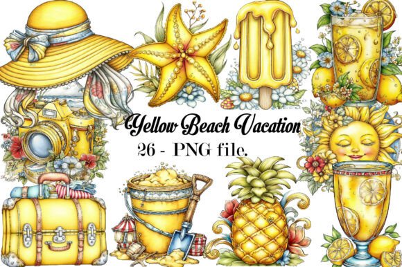 Download Yellow Beach Vacation Clipart Bundle - Clipart Collection