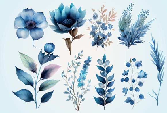 Download Blue Watercolor Flower Clipart - Clipart Collection