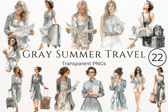 Download Gray Summer Travel Watercolor Clipart - Premium Resources