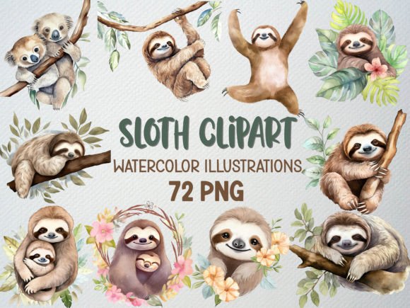 Download Sloth Clipart, Tropical Elements, 72 PNG - Clipart Collection