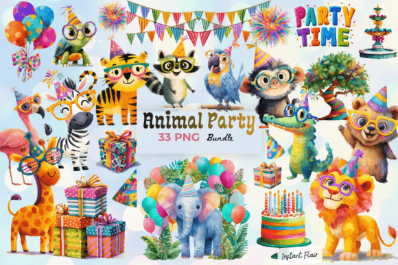 Download Animal Party Clipart Bundle - Clipart Collection