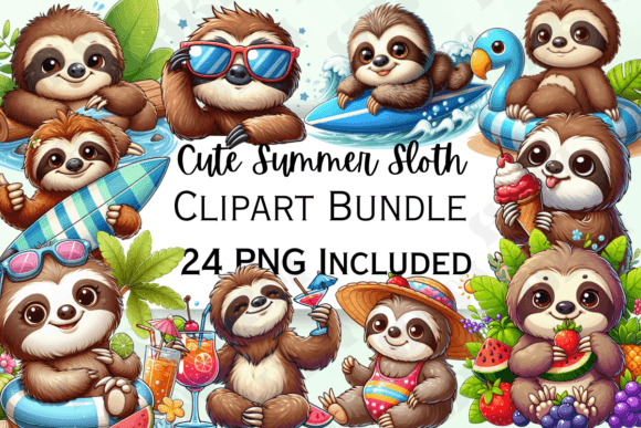 Download Cute Cartoon Summer Sloth Clipart - Clipart Collection