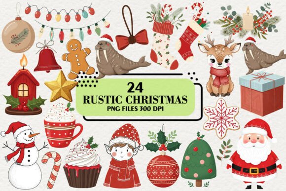 Download Cute Rustic Christmas Clipart Bundle - Clipart Collection