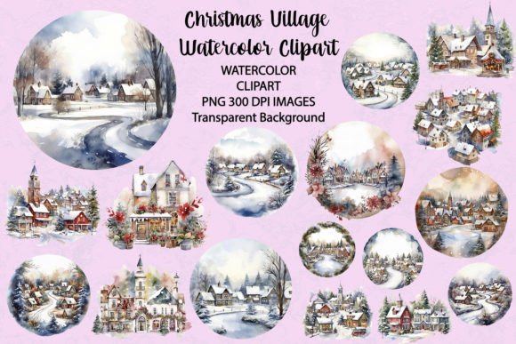 Download Christmas Village Watercolor Clipart - Clipart Collection