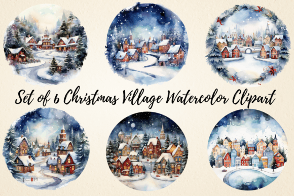 Download Christmas Village Watercolor Clipart - Clipart Collection