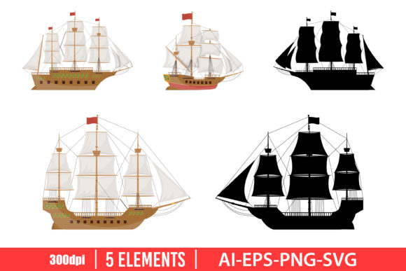 Download Wooden Vintage Ship Clipart Set - Clipart Collection
