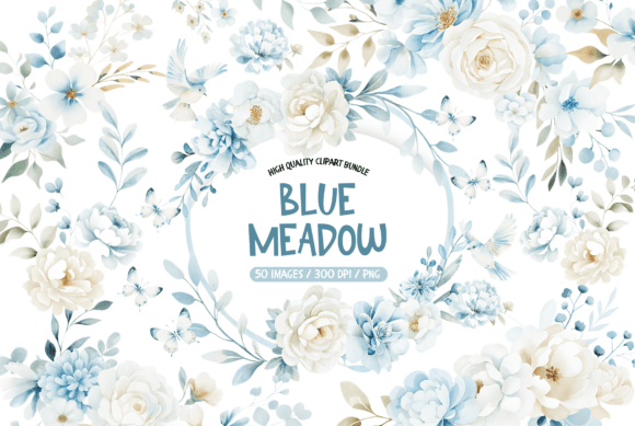 Download Blue Meadow Wildflower Clipart Set - Clipart Collection