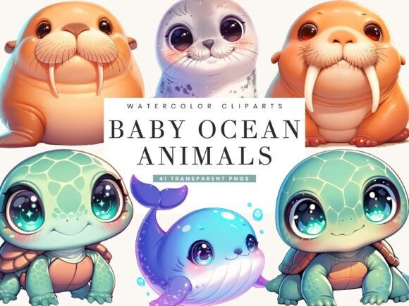 Download Cute Kawaii Baby Ocean Animals Clipart - Clipart Collection