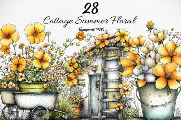 Download Whimsical Cottage Summer Floral Clipart - Clipart Collection