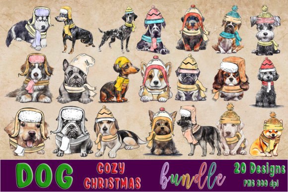 Download Dog Cozy Christmas Clipart Bundle - Clipart Collection