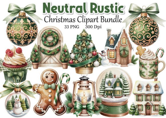 Download Neutral Rustic Christmas Clipart Bundle - Clipart Collection