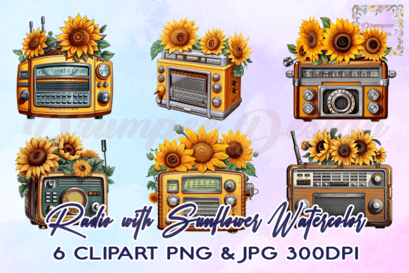 Download Radio with Sunflower Watercolor Clipart - Clipart Collection