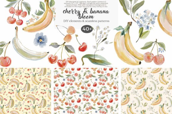 Download Watercolor Cherry Banana Clipart Set - Clipart Collection