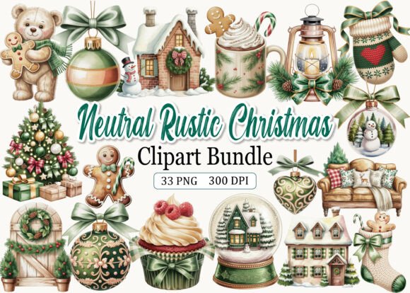 Download Neutral Rustic Christmas Clipart Bundle - Clipart Collection