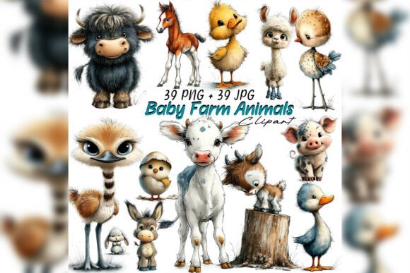 Download Whimsical Baby Farm Animals Clipart Set - Clipart Collection
