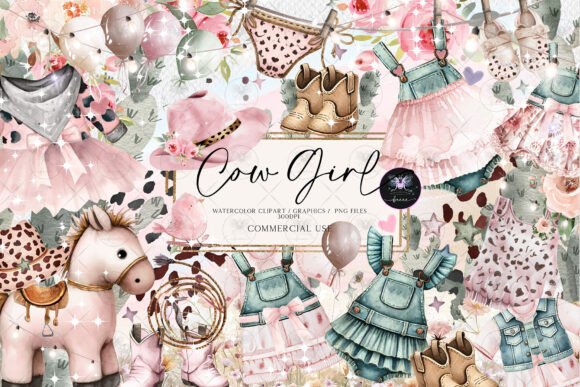 Download CowGirl Western Baby Watercolor Clipart - Clipart Collection